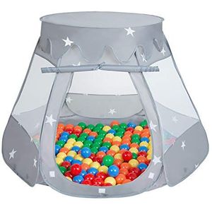 Selonis Pop Up Speeltent Kasteel Speelhuisje Met Plastic Ballen Voor Kinderen, Grijs:Geel-Groen-Blauw-Rood-Oranje,105X90cm/200 Ballen
