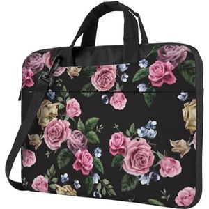 SSIMOO Grote witte stip stijlvolle en lichtgewicht laptop messenger bag, handtas, aktetas, perfect voor zakenreizen, Zwarte Blackgound Rose, 14 inch