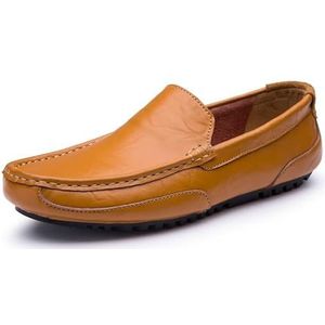 Loafers for heren Schoenen met vierkante neus Kunstleer Mocassins Schoenen Platte hak Antislip Comfortabele casual instapper (Color : Yellow Brown, Size : 40 EU)