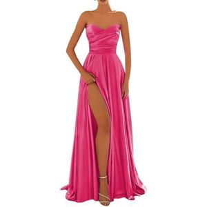 Satijnen baljurk voor dames, mouwloos, bruidsmeisjesjurken voor bruiloft, cocktailjurk, grote maten, roze (hot pink), 32