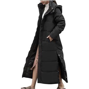 Sawmew Donsjack dames lange winterparka warme gewatteerde jas met capuchon dames winterjas winterjas uitloper warme jas overgangsjas (Color : Black, Size : L)