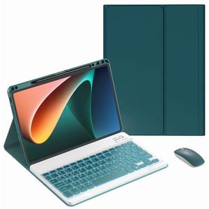 JZCZMCE Toetsenbordhoes voor Xiaomi Mi Pad 5/5 Pro 11 inch 2021, 7-kleuren achtergrondverlichting, ingebouwde potloodhouder, magnetisch afneembaar draadloos toetsenbord met Bluetooth-muis, groen