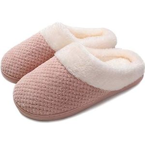 Junshide Dames Gezellige Huisslippers Memory Foam Bonten Slaapkamer Slippers Antislipzool voor Binnen en Buiten Roze 36-37