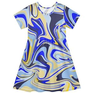LI ZHI XIN Meisjes Jurk Kinderen Zomer Korte Mouw Ronde Hals Casual Jurken voor Leeftijd 2-8 Artistieke Graffiti Patronen Gouden Blauw, Meerkleurig, 2 jaar