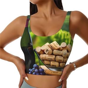 Wijnfles Kurken Druiven Print Comfortabele Vrouwen Sport Vest Yoga Workout Vest Voor Vrouwen Lichtgewicht Zomer, Zwart, S