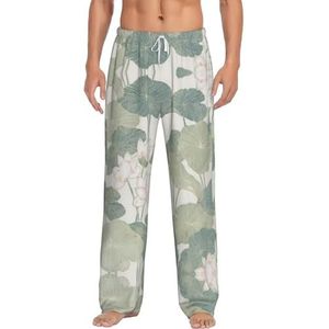 OKFSTY Zwarte Lily Pads Herenpyjamabroeken,Pyjama Polyester Broek Voor Mannen Zachte Lange Lounge Pj Slaapbroek Met Zakken, Wit, S