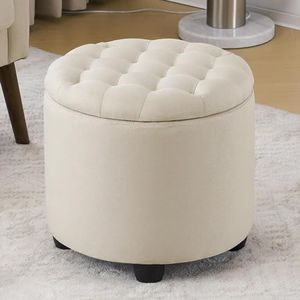 Furniliving 18.7inch Storage Round Ottoman, Footstools with Hidden Storage with Removable Lid, Stylish Button Tufted Design Ottoman Foot Stools for Living Room, Bedroom，DarkGrey