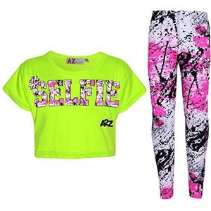 A2Z 4 Kids Kinderen Meisjes Crop Top & Legging Sets Neon Groen Ontwerper - Selfie Splash Crop Leg Neon Green._9-