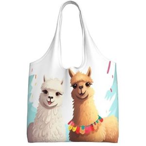 YNCATXZ Llama Alpaca Canvas Tote Bag voor Vrouwen Esthetische Boodschappentassen Schoudertas Herbruikbare Boodschappentassen, Zwart, Eén maat