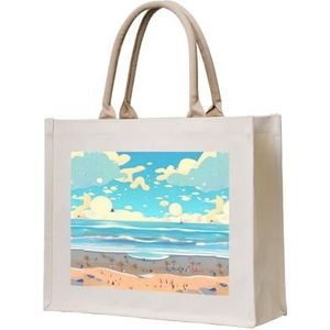 UPIKIT Strand Cartoon Grote Capaciteit Waterdichte Herbruikbare Canvas Tote Bag Voor Reizen Bruiloft Companion Gift, Beige, Eén maat