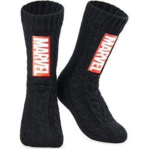 Marvel Pluizige Sokken, Heren pantoffelsokken, Zwart, Panther Thor, Warme Gebreide Sokken (Zwart)