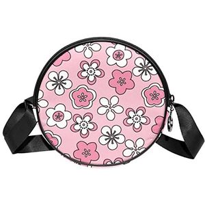 Roze Bloesems Bloemenpatroon Witte Crossbody Tas Messenger Bag Purse voor Vrouwen, Meerkleurig, 6.7x6.7x2.3 in, Sling Rugzakken