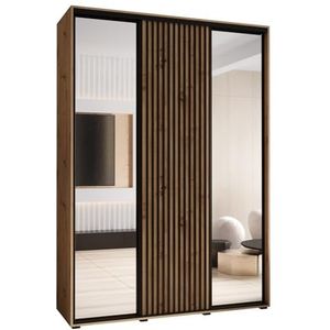 MEBLE KRYSPOL Lanko 2 kledingkast met drie schuifdeuren met spiegel, roede, planken - Moderne opbergkast voor slaapkamer, woonkamer - 235,2x170x45 cm - Ambachtelijk Ambachtelijk Zwart