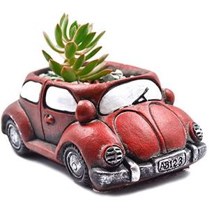 Yardwe Creatieve auto bloempotten cement retro vetplanten plantenbakken mini planten container (rood)