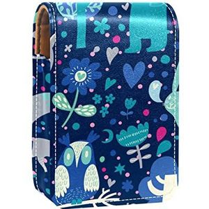 Dierenblauwe lipgloss houder lippenstift case draagbare make-up tas reizen lippenstift organizer case met spiegel mini lippenstift opbergdoos voor vrouwen