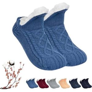 Fleecesox - Fleece-Lined Non-Slip Thermal Slippers Socks,non slip socks,thermal socks,V-Mouth Fluffy Slipper Socks (M,Blue)