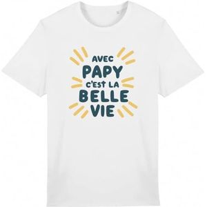 Sweatshirt met opa C'est la Belle Vie – uniseks – bedrukt in Frankrijk – 100% biologisch katoen – cadeau opa origineel grappig, Wit, XS