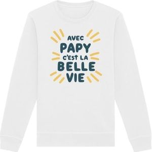 Sweatshirt met opa C'est la Belle Vie – uniseks – bedrukt in Frankrijk – 100% biologisch katoen – cadeau opa origineel grappig, Wit, M