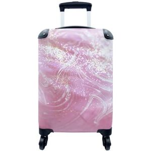 MuchoWow® Koffer - Marmer - Roze - Wit - Glitter - Past binnen 55x40x20 cm en 55x35x25 cm - Handbagage - Trolley - Fotokoffer - Cabin Size - Print