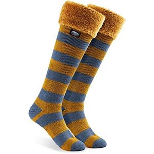 CityComfort Slipper sokken voor vrouwen knie hoge sokken antislip lange pluizige sokken, Geel Grijs, One size