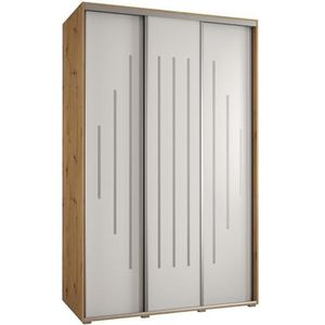 MEBLE KRYSPOL Davos 10 150 Kledingkast met drie schuifdeuren voor slaapkamer - Moderne opbergkast, kledingroede en planken - 235,2x150x60 cm - Artisan White Silver