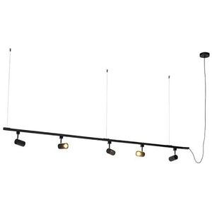 QAZQA - Modern Modern 1-fase hang railsysteem met 5 spots zwart - Jeana | Slaapkamer | Keuken - Staal Langwerpig - GU10 Geschikt voor LED - Max. 5 x 50 Watt