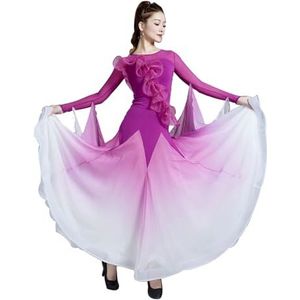 FZHQNZJF Wals Dansjurken voor Dames Professioneel Balzaal Concurrentie Rok Mesh Splice Flamenco Tango Danskleding Elegant Salsa Foxtrot Prestatie Kostuums,Purper,3XL