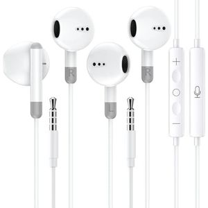 2 stuks hoofdtelefoon met kabel, 3,5 mm in-ear hoofdtelefoon, hoge resolutie headset met microfoon, oordopjes met volumeregelaar voor iPhone 6/5/SE, Samsung, iPad, Xiaomi, MP3, Huawei, enz. 3,5 mm
