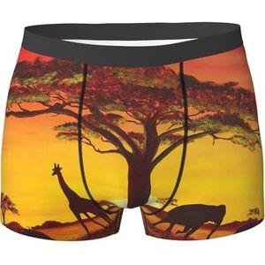 ZJYAGZX Afrikaanse dieren zonsondergang print heren boxerslips - comfortabele ondergoed trunks, ademend vochtafvoerend, Zwart, M