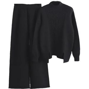 Dames Winter Dikke Oversized Coltrui 2 Stuks Sets Vrouwen Trui + Trekkoord Harembroek Suits, Zwart, One size