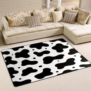 Gebied tapijten 100 x 150 cm, zwart wit koeienprint stippen vloertapijt antislip gebied tapijten voor slaapkamer decoratie woonkamer tapijt, voor kinderkamer, woonkamer