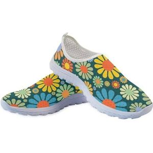 Binienty Gedrukt Lichtgewicht Indoor Outdoor Water Schoenen Voor Mannen Vrouwen Air Mesh Casual Aqua Schoenen Barefoot Slip-On Schoenen, Hippie Bloem, 42 EU