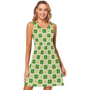 LI ZHI XIN Dames Zomerjurken Ronde Hals Casual A-lijn Mouwloos Vest Jurken met Zakken Klavertje Vier Patroon, Meerkleurig, S