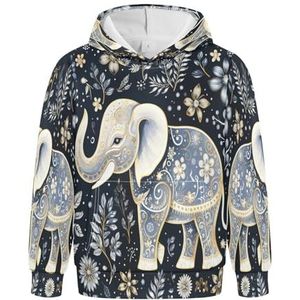 KAAVIYO Flore Patten besneeuwde olifant hoodies atletische hoodies schattig 3D-print voor meisjes en jongens, Patroon, L