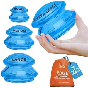 Lure Essentials Cupping Therapy Set - het meest aanbevolen massagesysteem voor spierpijn, pijnverlichting, letselherstel, toning en cellulitis, professionele medische kwaliteit 4 kopjes, blauw