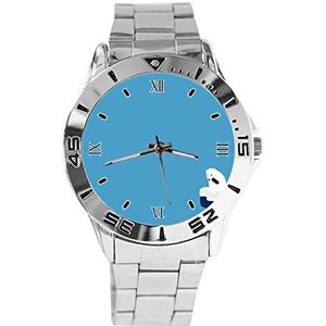 Polar Bear Mode Heren Horloges Sport Horloge voor Vrouwen Casual Rvs Band Analoge Quartz Horloge, Zilver, armband