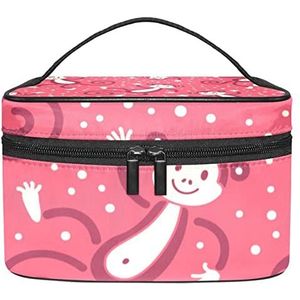 rode gelukkige aap make-up organizer tas, reizen make-up tas organizer case draagbare cosmetische tas voor vrouwen en meisjes toiletartikelen, Meerkleurig, 22.5x15x13.8cm/8.9x5.9x5.4in