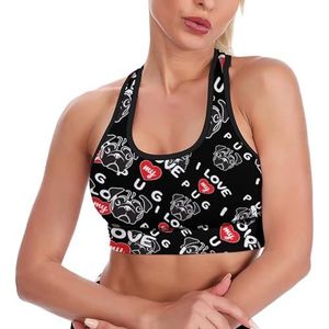 I Love My Pug Ademende Sportbeha's voor Vrouwen Draadloze Workout Yoga Vest Ondergoed Racerback Crop Tank Top L