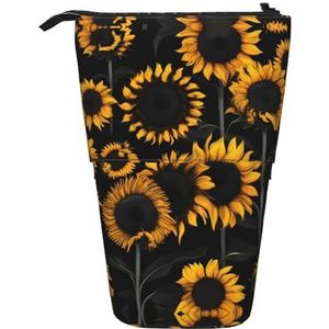 Nbtghga Zonnebloem Bloeiende Bloemen Planten Print Potlood Telescopische Klassieke Kunsten Stand Up Potlood Case Organizer Potlood Houder Make-up Tas Gift, Zwart, Eén maat