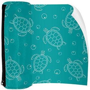 Potlood Case Pen Tas Houder met Rits Coin Organizer Tassen Make-up Cosmetische Pouch voor Vrouwen Tiener Meisjes Jongens Kinderen, Wit Hand Getekende Zeeschildpad Blauw
