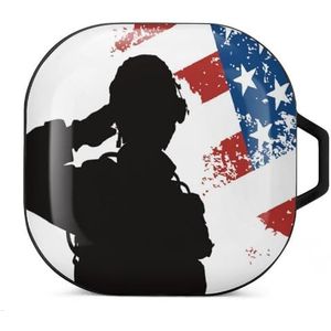 Saluting US Soldier Oordopjes Hoesje Compatibel met Samsung Hard Shell Beschermhoes Zwart-Stijl