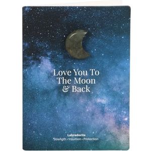 Celestial Elegance: Moon & Back Labradoriet Crystal Moon Wenskaart - Lunar Geïnspireerd Hemels Briefpapier, Perfect Hemels Gift, Maan en Sterren Ontwerp - Unieke Britse Hemelse Wenskaart