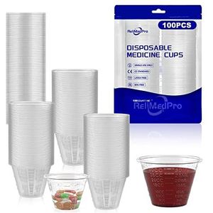 ReliMedPro Gegradeerde herbruikbare kleine plastic medicijnkopjes, bulkverpakking van 100, 1 oz (30 ml) maatbekers voor vloeibare medicatie, verf, epoxy, pillen en hars