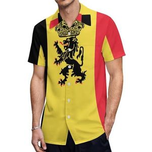 Belgische vlag badge heren shirts met korte mouwen casual button-down tops T-shirts Hawaiiaanse strand T-shirts 2XL