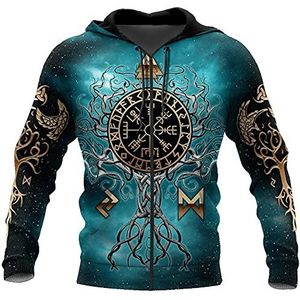 Nordic Tree of Life Vegvisir-sweatshirt Met Volledige Ritssluiting En Capuchon Voor Heren, Modieuze Harajuku-trui Met Lange Mouwen, Viking Compass Yggdrasil Tattoos-jas