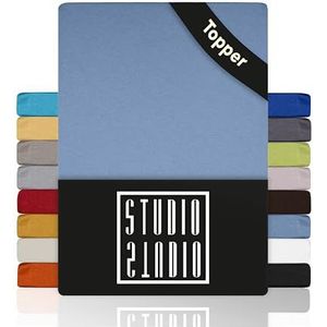 STUDIO Basic Topper Spannbettlaken 160x200cm, 100% gekämmte Baumwolle, OEKO-TEX 100, Markenqualität, Bettlaken 160x200 Topperbezug Jersey - Mittelblau