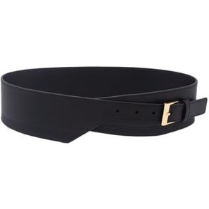 Brede elastische riem for dames van koeienhuid, verstelbare tailleband, korsetriem for jurken, tops, tuniek, obi-stijl, modeaccessoires, rekbare comfortabele tailleband for casual outfits.(Black_M)