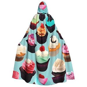 WURTON Unisex Volledige Lengte Hooded Mantel Volwassen Cape Carnaval Party Cosplay Kostuum Mantel 190cm Kleurrijke Cupcakes