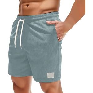 Shorts Heren Zomer Shorts Heren Katoenen Corduroy Cargo Shorts Heren Zomer Effen Bermuda Shorts Stretch Elastische Tailleband Met Zakken, S-XXL(Light Grey,S)