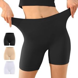 YouShow Fietsbroek voor dames, 1/3 stuks, hoge taille, onderbroeken met korte pijpen, boxershorts, onderjurk, rok, anti-schuren, korte leggings, zwart, beige en wit., M